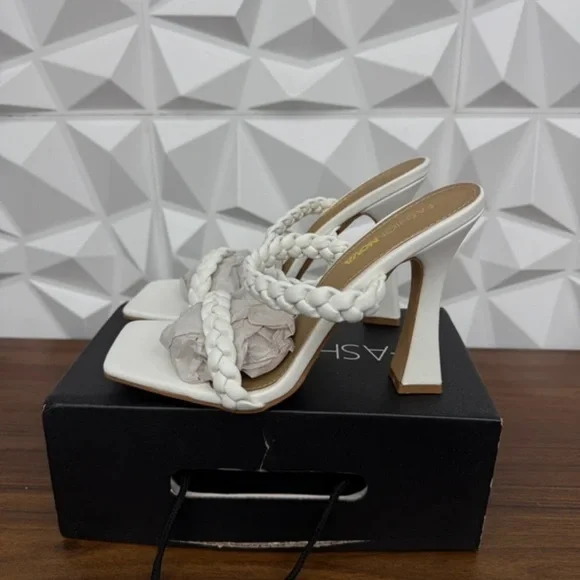 Fashion Nova White Braided Strap Heels - Picture 2 of 4